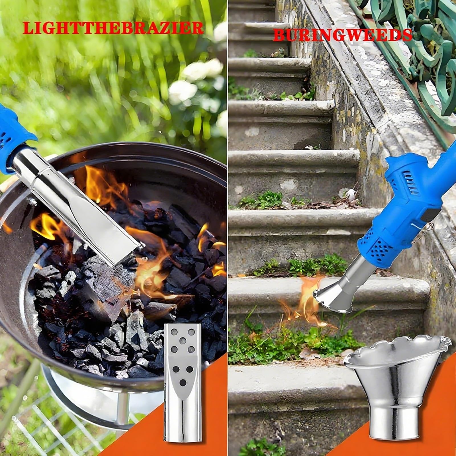 Generisch 3-in-1-Elektro-Unkrautbrenner, 2000-W-Thermo-Unkrautvernichter und Heißluft-Heißluftpistole, inklusive 5 Düsen, ideal for Gartengras, Grillzündung, Eisschmelzen(Blue)