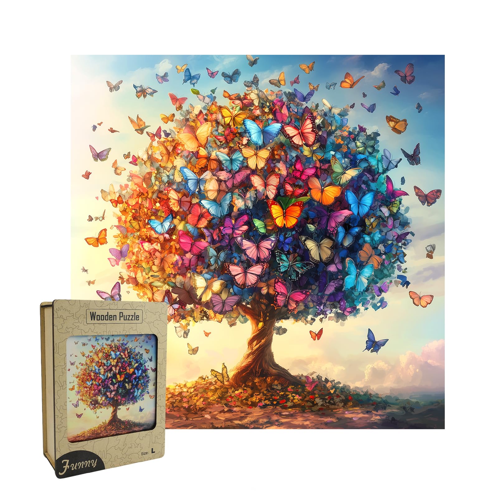Rongxze Wooden Puzzle for Adults, Colourful Butterfly Tree of Life, Stress Relief