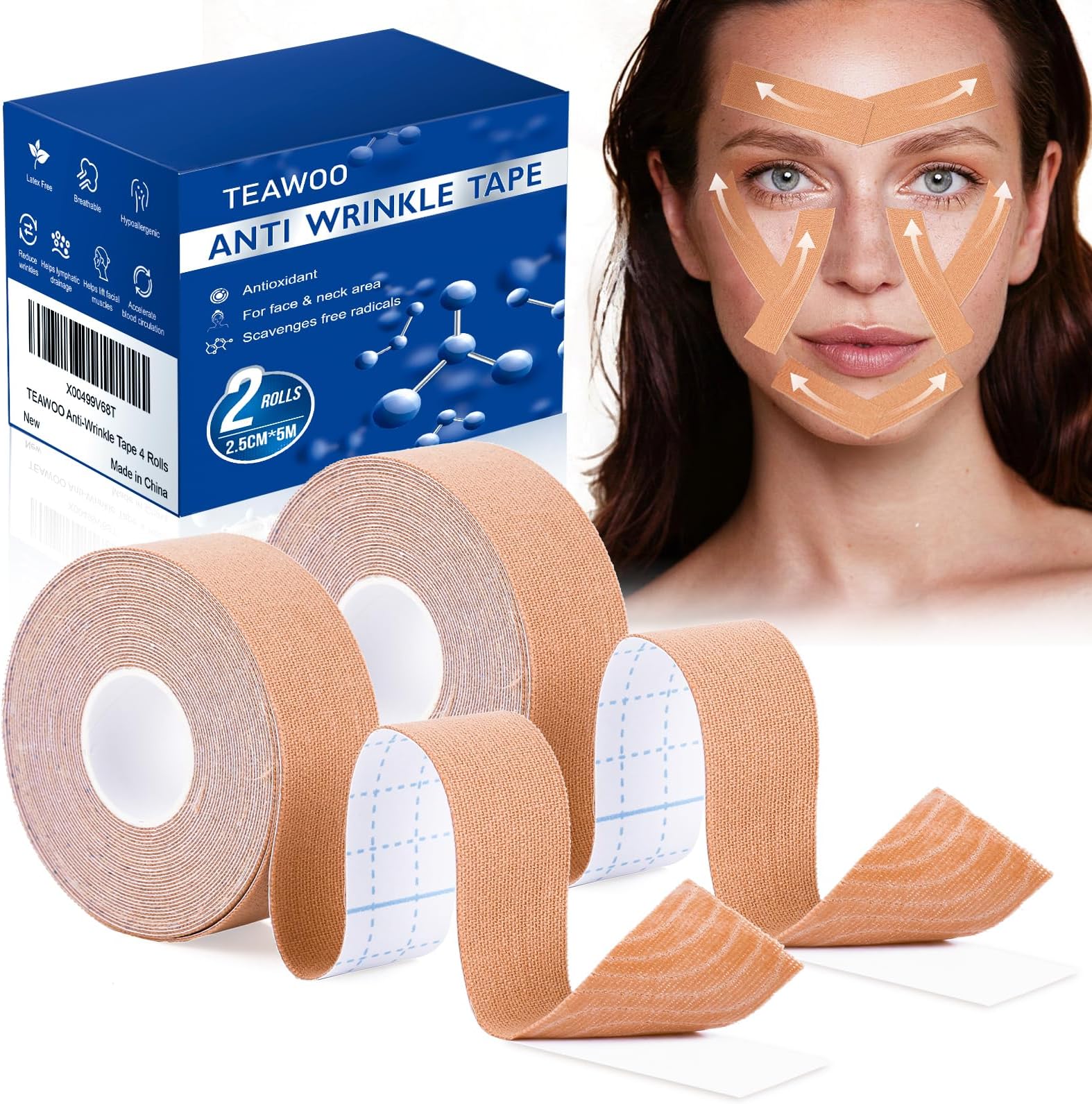 Anti Wrinkle Face Tape | Skin Tape for Wrinkles | Facial Myofascial Lift Tape for Skin | Wrinkle Tape for Face & Forehead | Facial Tape for Wrinkles | Anti Aging Tape for Wrinkles Overnight 2 Rolls
