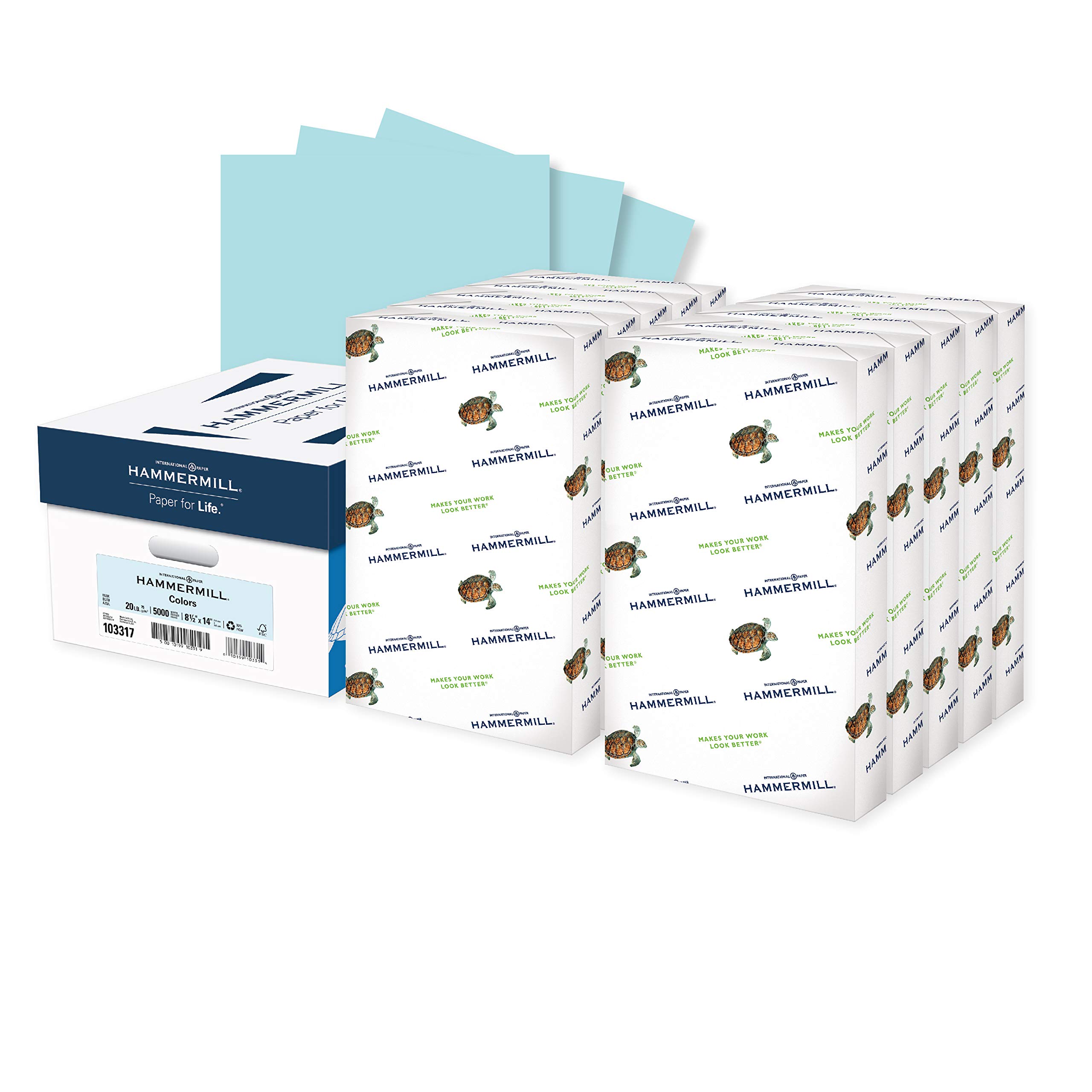 Hammermill Colored Paper, 20 lb Blue Printer Paper, 8.5 x 14 - Made in the USA, Pastel Paper, 103317C - 10 Ream (5,000 Sheets)