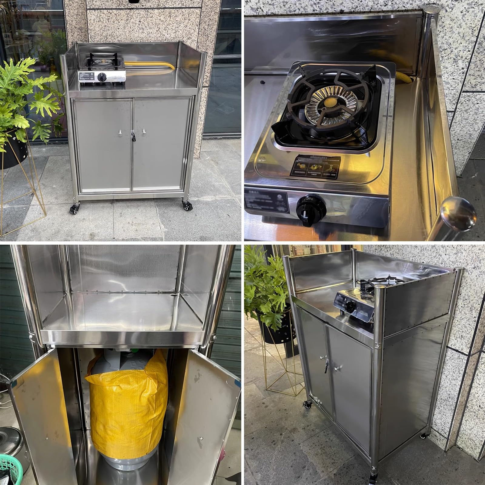 Banco da Lavoro Mobile, Tavolo da Preparazione per Cucina con Ruote, banco da Lavoro Multifunzionale con Armadio portaoggetti a Parete, Ampio Spazio, banco da Lavoro in Acciaio Inossidabile