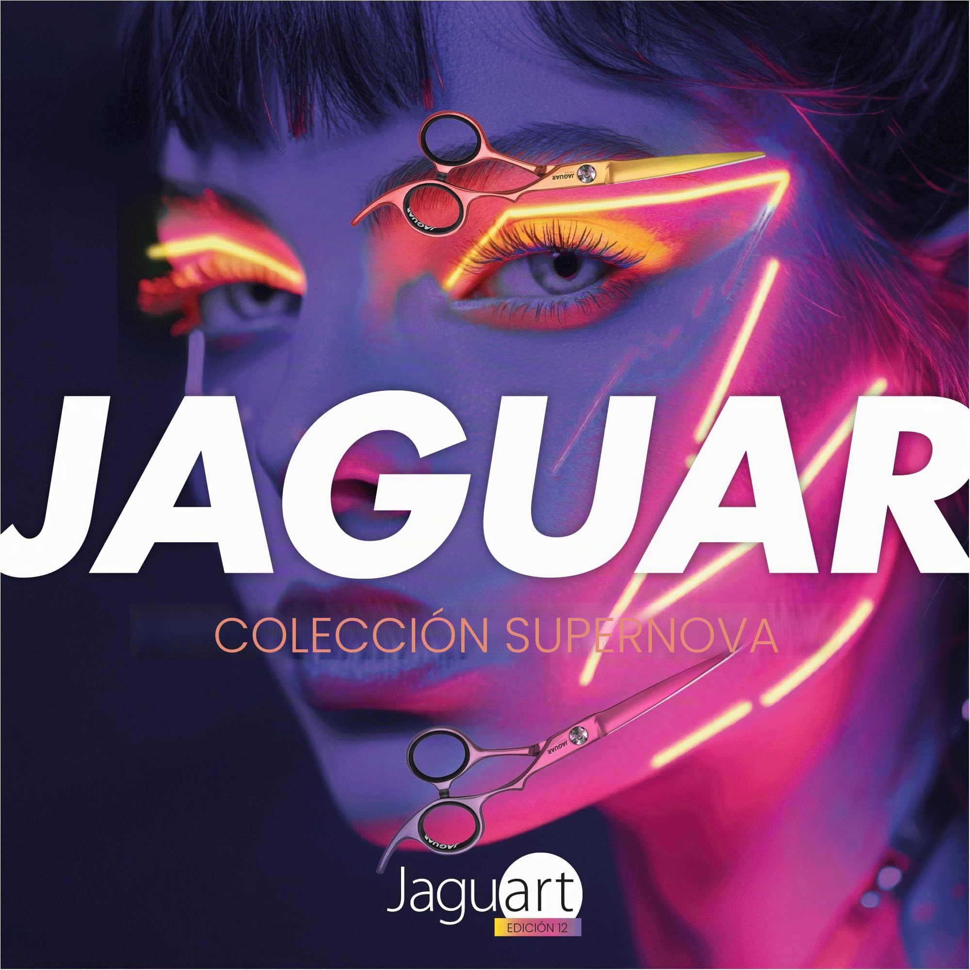 JAGUAR JaguART NYA - Tijeras de peluquería con diseño de grúa, con gancho forjado y ojo de pulgar en ángulo, revestimiento metálico hipoalergénico y resistente