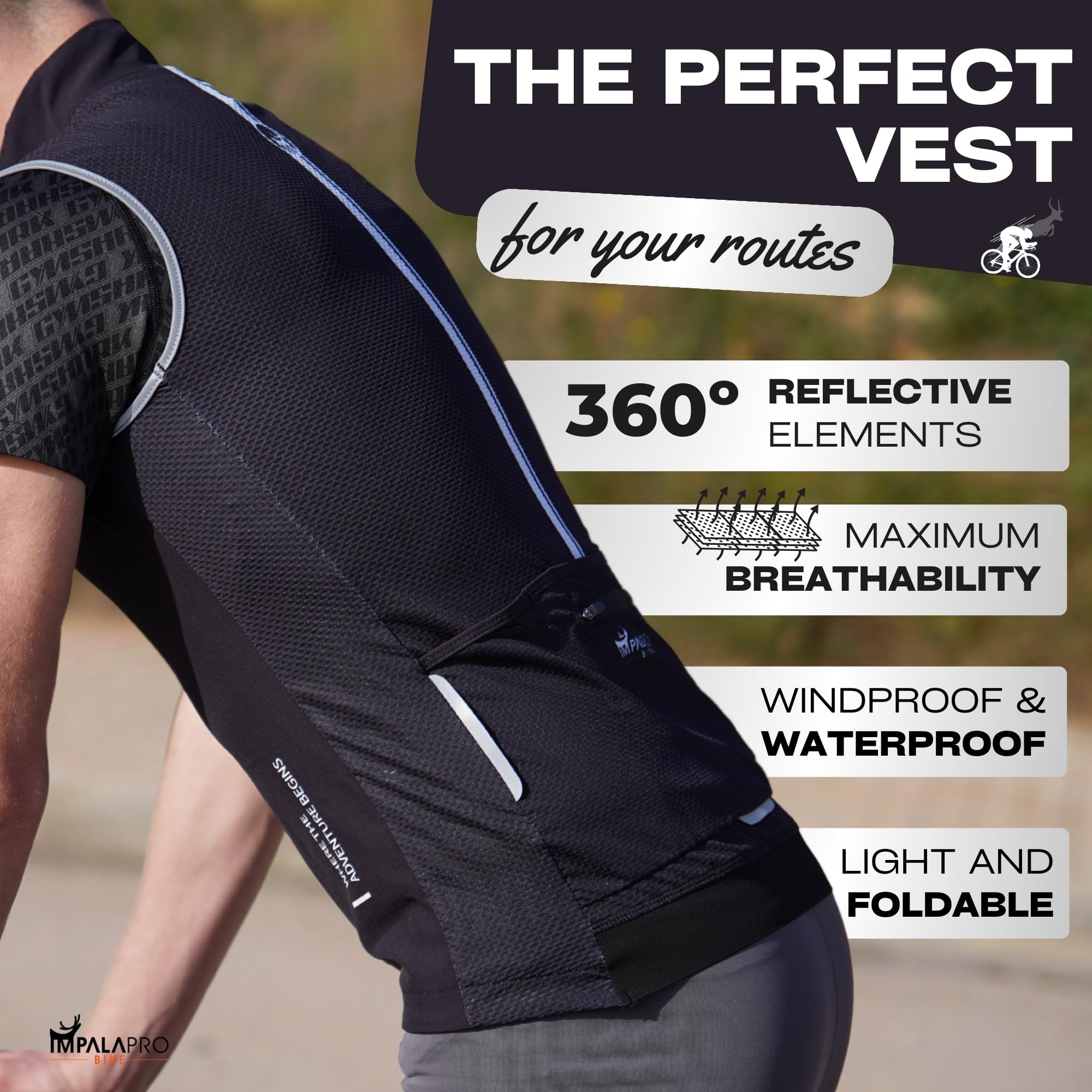 IMPALAPRO Gilet Vélo Réfléchissant – Gilet Sans Manche Coupe Vent Vélo