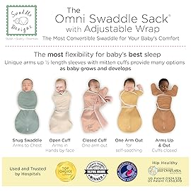 SwaddleDesigns 6-Way Omni Swaddle Sack, Arms Up Swaddle for Newborn, More Options to Calm Startle Reflex, Improves Sleep, Easy Transition Baby Sleep Sack, Small, 0-3 Month, Oatmeal, Eat Sleep Be Cute