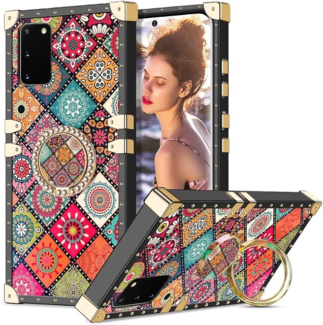 Coolden for Samsung S20 Case with Ring Kickstand Shockproof Square Case for Women Girls Metal Decoration Corner Back Soft Protective Case Phone Case Cover for Samsung Galaxy S20 6.2'' (Sun Flower)