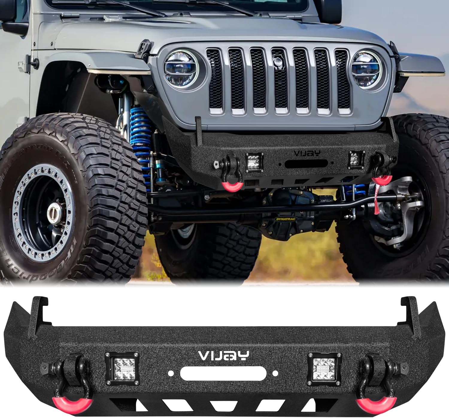 New Compatible with 2007-2025 Jeep Wrangler JK JL JT Front Bumper w/LED Lights &Winch Plate & D-Ring, 〔Black Textured Steel〕