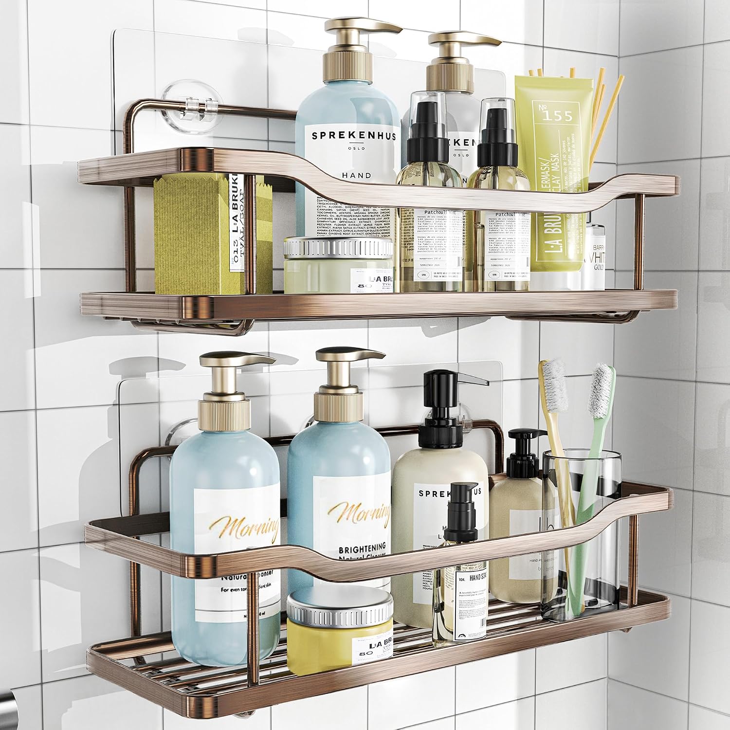 Adhesive Stainless Steel Shower Caddy Organizer Rack (2-Pack)