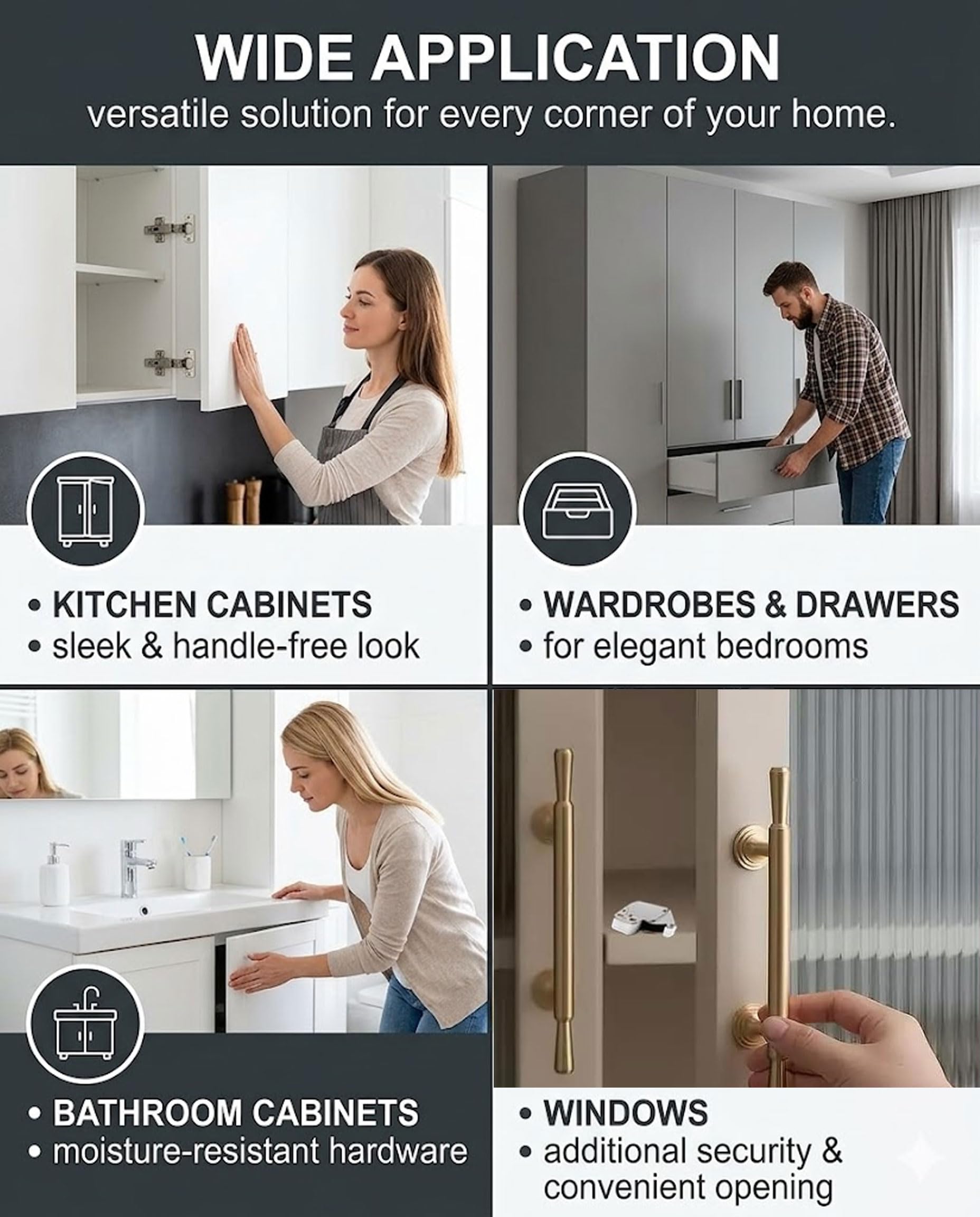 6 Pezzi Scrocco a Molla Per Armadi, Push Pull per Ante, Calamite per Mobili Chiusura, Mini Chiusura a Pressione Con Viti Per Comodini Armadietti Schedari Porte Mobili