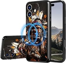 for iPhone 16 Case with Stand & Camera Cover, Full-Body Rugged Protective Phone Case with Kickstand & Magnetic Wireless Charging Compatibility, Native American Chief