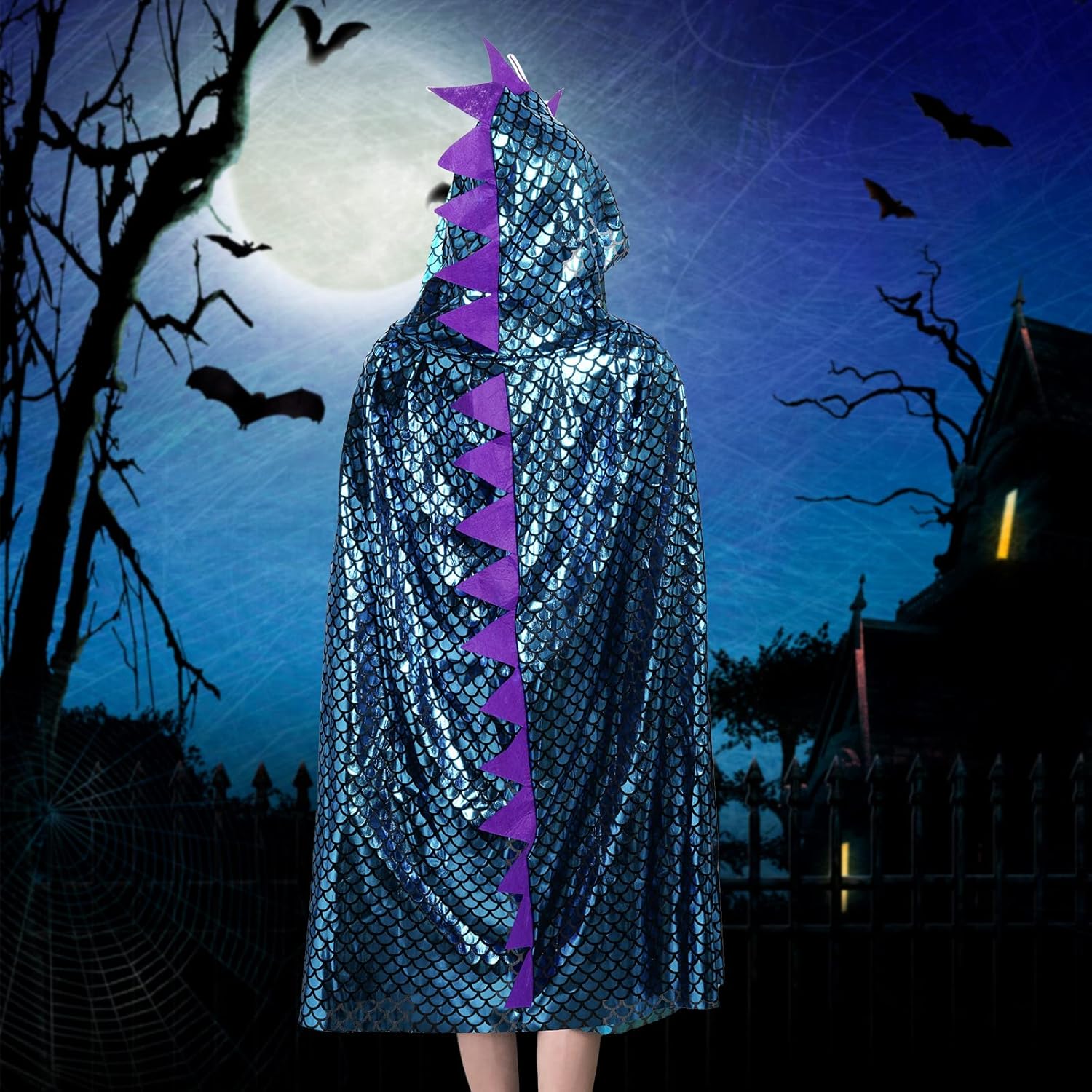 choyaxo Dinosaur Cape Halloween Costume for Halloween Birthday Party Favors Gifts Dragon Hooded Cloak 33"/110cm Include Hood - Image 7