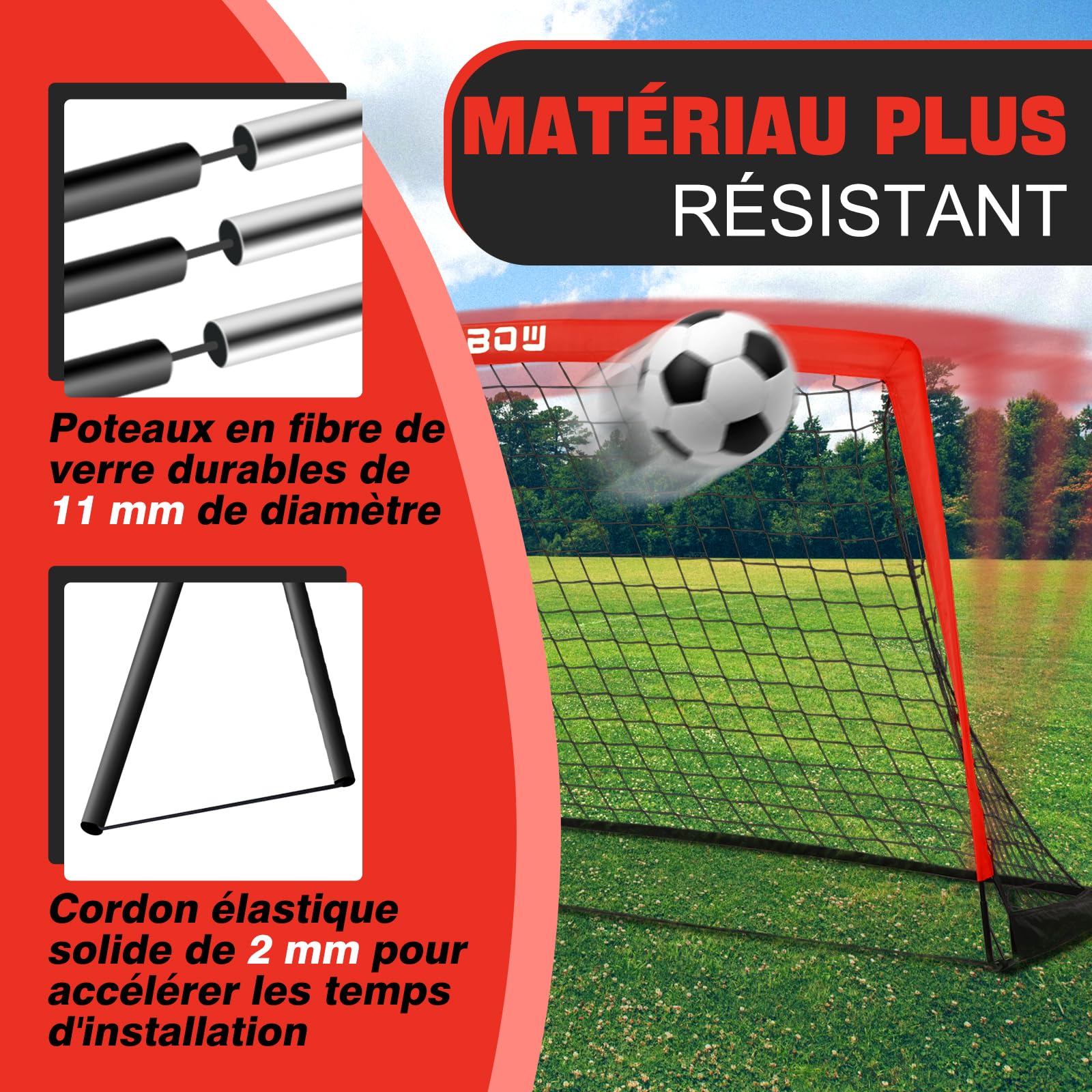 But de Football pour Enfants 274 x 152 cm avec Sac de Transport, Pliable et Portable pour Jardin Intérieur/Extérieur