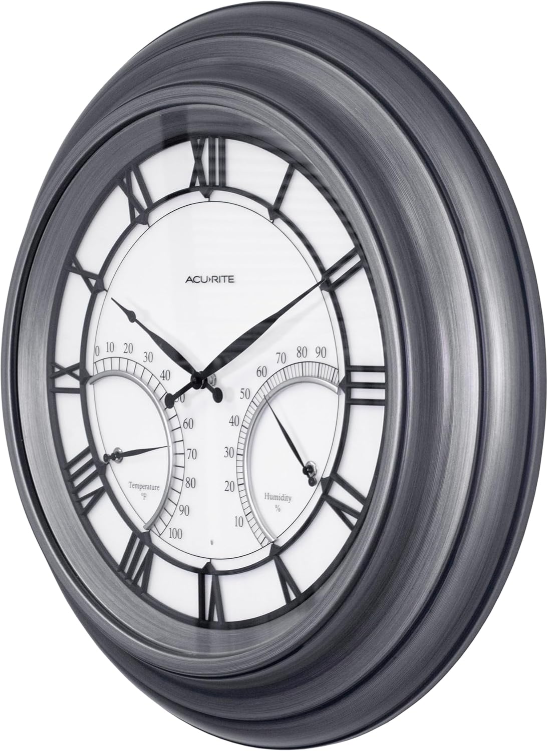 AcuRite 24” Illuminated LED Large Outdoor Decorative Clock with Thermometer and Hygrometer Combo (75026M), Pewter