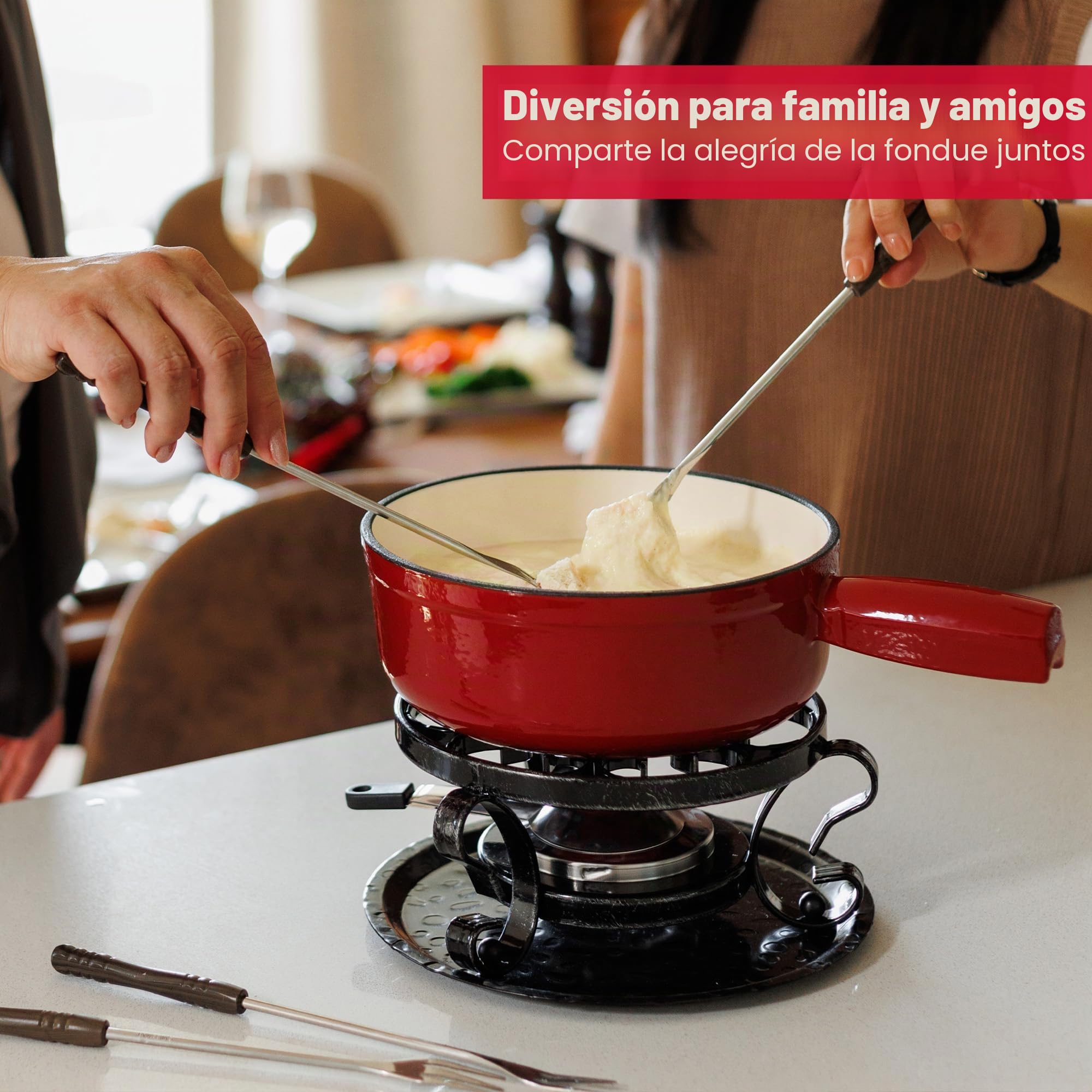 Swissmar KF-66517 Lugano - Juego de fondue (9 piezas, hierro fundido/acero inoxidable, color rojo cereza, 2 L, para carne, queso y chocolate, para 4 personas)