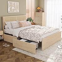 Yechen Queen Bed Frame with Rattan Headboard, 4 Underbed Storage Drawers, Noise-Free Metal Platform & Wooden Slats - Boho No Box Spring Bed