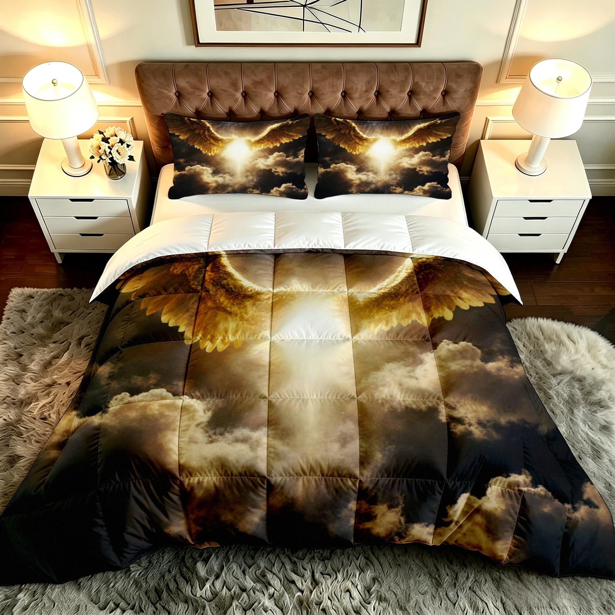 Ensemble Lit Complet 160x200 cm Ailes Ciel, Housse en Microfibre Imprimée et Duvet Coton 4 Saisons, Comprend 2 Taies, Excellence et Qualité Supérieure, Chaud et Respirant-F220