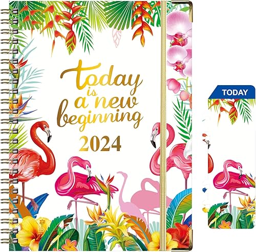 Agenda 2024 con espiral mensual  A5 (6.7 x 8.6 pulgadas), planificador semanal mensual, planificador semanal con marcador, planificador semanal