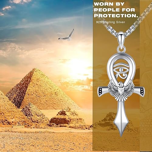 Miniatura 2 de Ankh - Collar con colgante para mujeres y hombres, plata de ley 925, collar de cruz egipcia de escarabajo Ankh, collar de cruz de panga, amuleto de