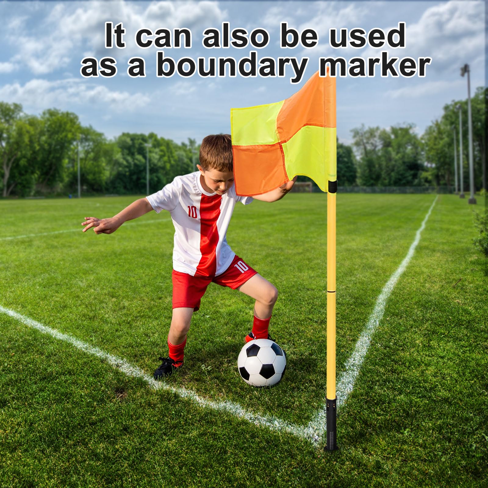 Juego de 4 banderas de esquina de fútbol, postes de entrenamiento de 5 pies para campo de fútbol, postes de bandera de esquina portátiles para entrenamiento de velocidad y agilidad, equipo de campo y