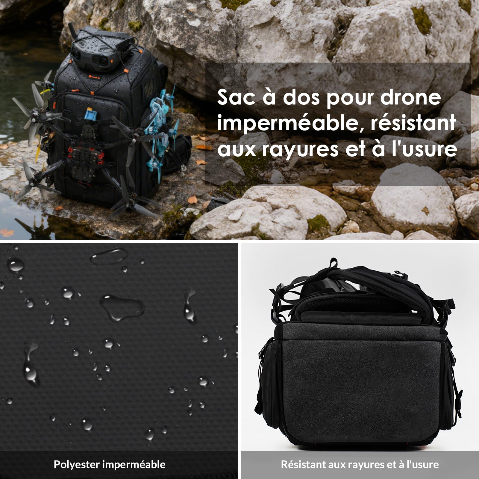 TARION Flightpro FPV Sac à dos pour drones : sac à dos étanche professionnel pour FPV Racing Quadcopter Lunettes FPV Télécommande DJI Accessoires