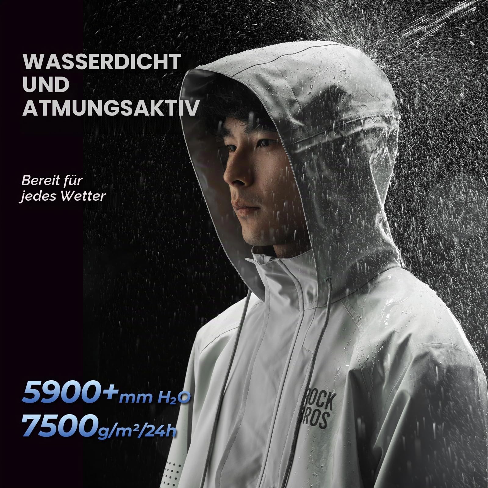 ROCKBROS Regenjacke für Herren Damen, Wasserdichte Atmungsaktiv Regenponcho Regenmantel Windjacke mit Kapuze für Pendeln, Wandern, Camping, Alltag