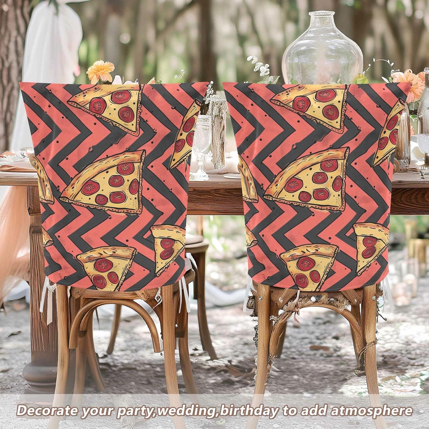 ALAZA Pizza Zigzag Chair Back Cover Set of 6, Washable Reusable Removable Chair Slipcovers Decorative Chair Cover for Home Kitchen Wedding Party