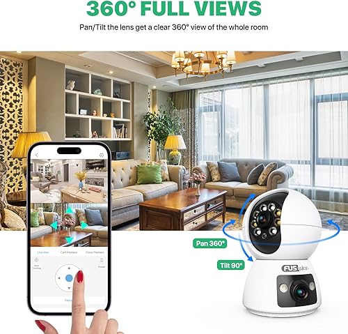 Miniatura 5 de Cámara de seguridad, FUSWLAN 1080P cámara interior de doble lente, cámara WiFi de 2.4 GHz con cable para bebé doméstico, detección de movimiento AI,