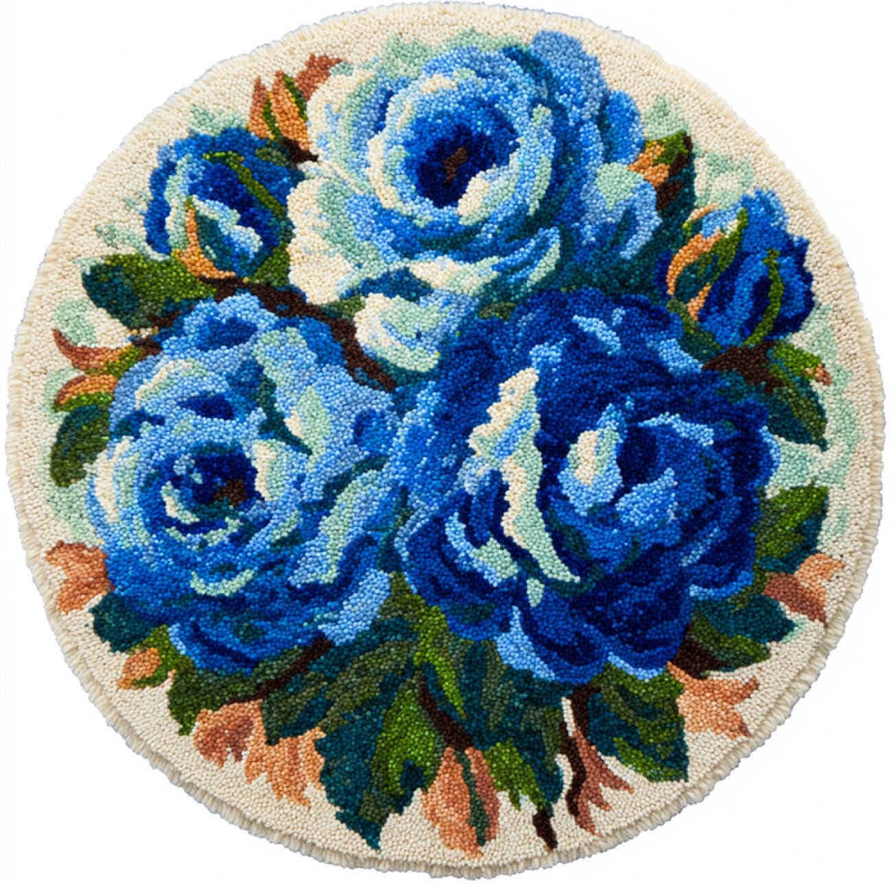 Kitquiver Flowers Latch Hook Kits Blue Roses DIY Rug Making Craft Kits with Yarn & Canvas and Crochet Needle Embroidery Decoration 80x80cm