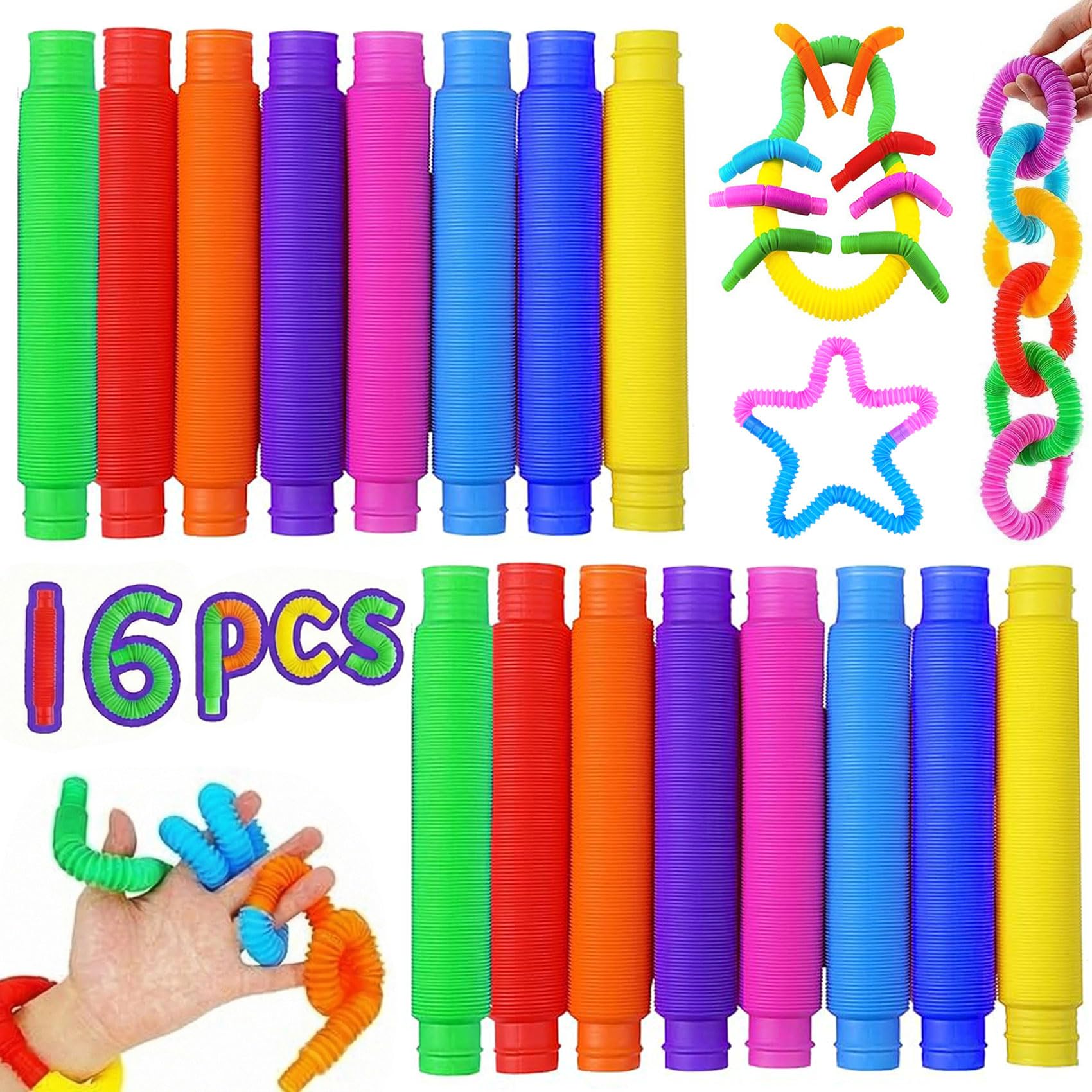Pop Tubes Mini Jouets Sensoriels, 12 Pièces Jouets Sensoriels de Tuyau