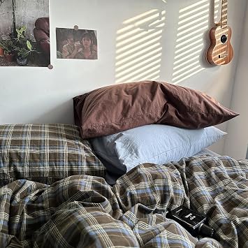Gingham Duvet Cover Set Twin Blue Brown Plaid Checkered Bedding