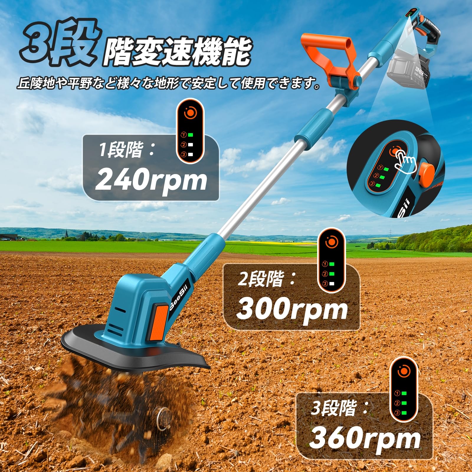 Amazon | SEESII 耕運機 家庭用 電動 充電式ミニ耕うん機 コードレス