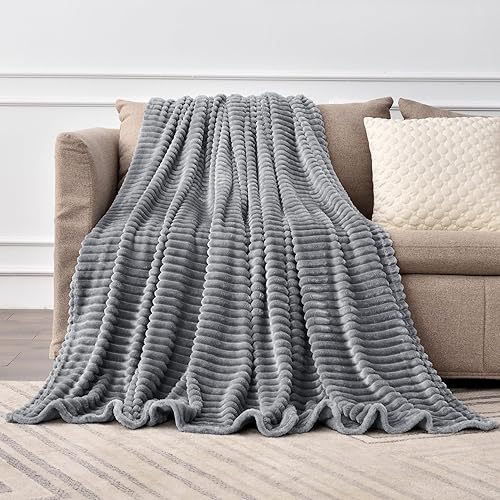 Vista 58 de BEDELITE Manta de forro polar para sofá – Manta de jacquard acanalado en 3D suave y cálida – acogedora, esponjosa, ligera manta gris para cama