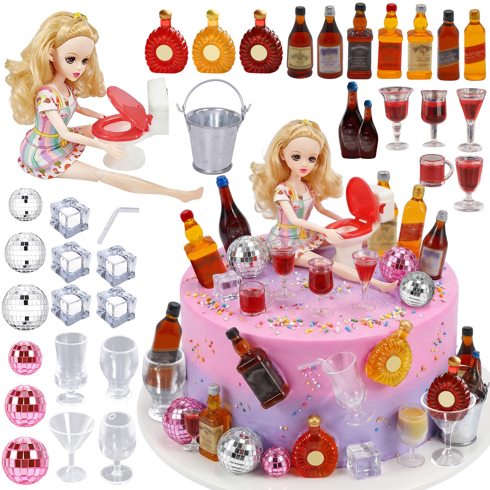 Photo 1 of 36Pcs Mini Bottle Cake Decorationsn Mini Bottle Cake Topper for Birsthday Party Supplies