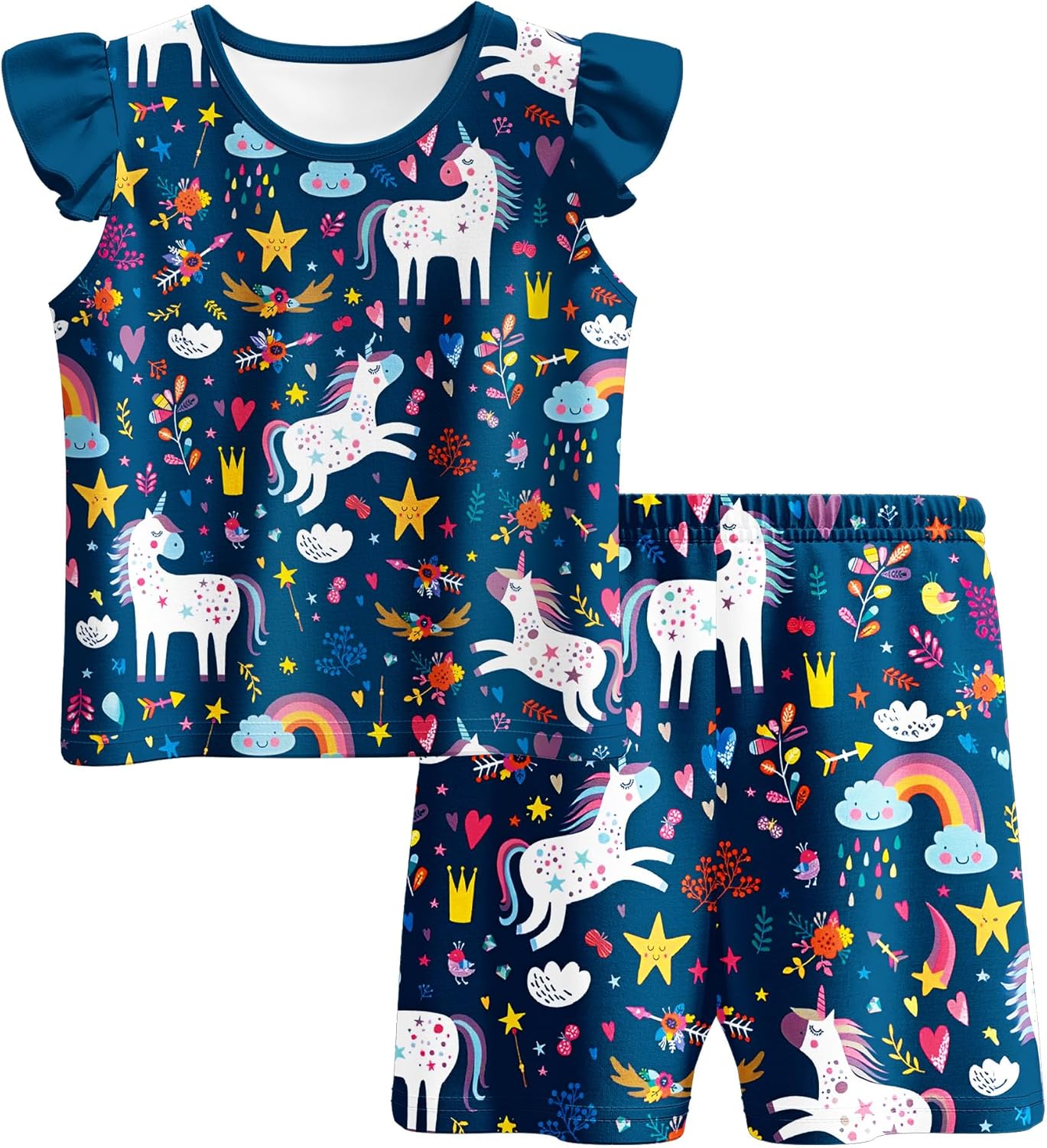 LQSZ Girls Pajamas Set Kids 4 Piece Summer Flutter Sleepwear Toddler Short Sleeves PJs Pajama for 3-10 Years - Image 4