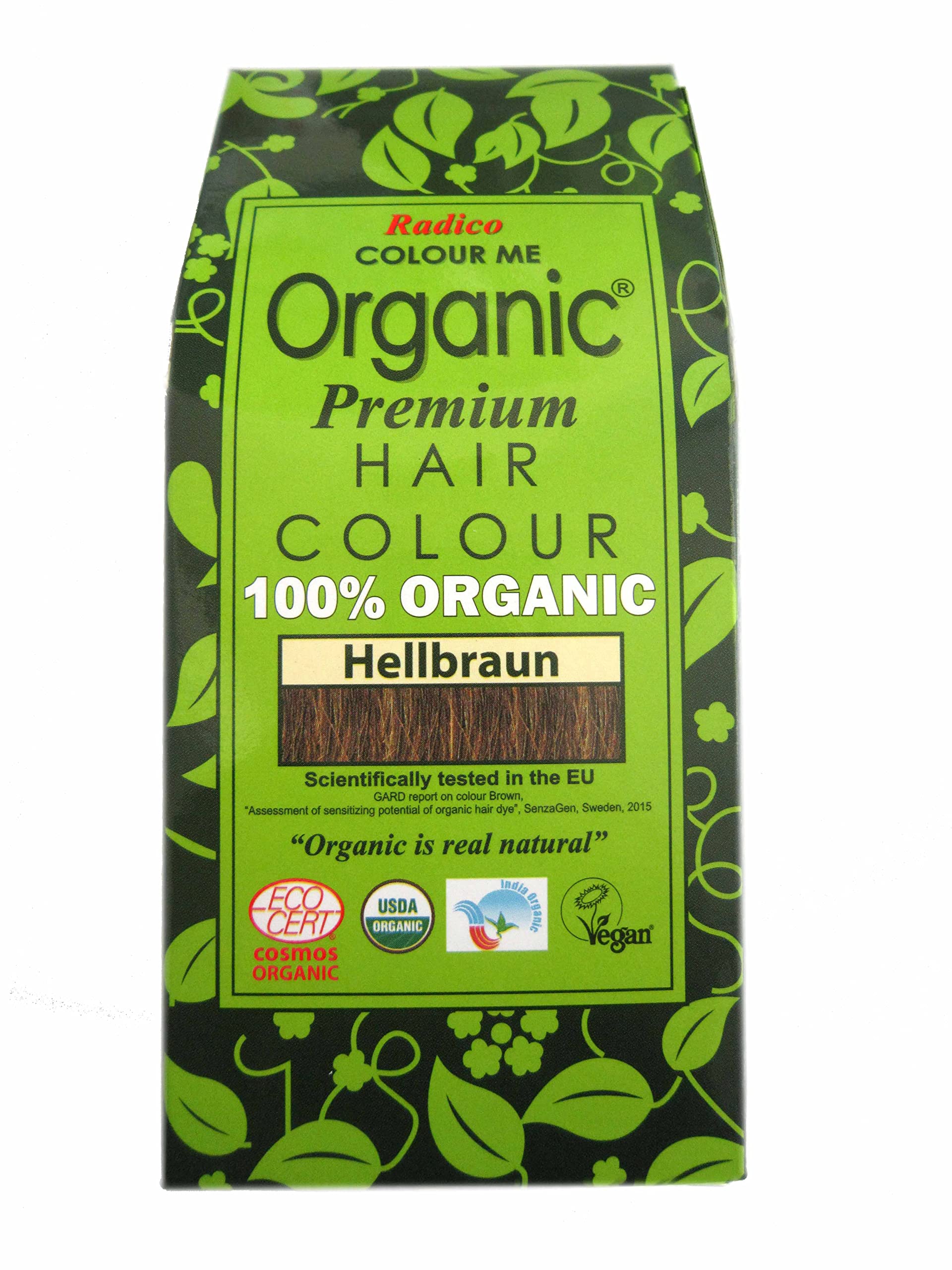 Radico Colour Me Organic Tinte para el pelo para plantas, color marrón claro, 3 x 100 gramos, tinte para el cabello orgánico ayurvédico, hecho de hierbas naturales, suave para el cabello