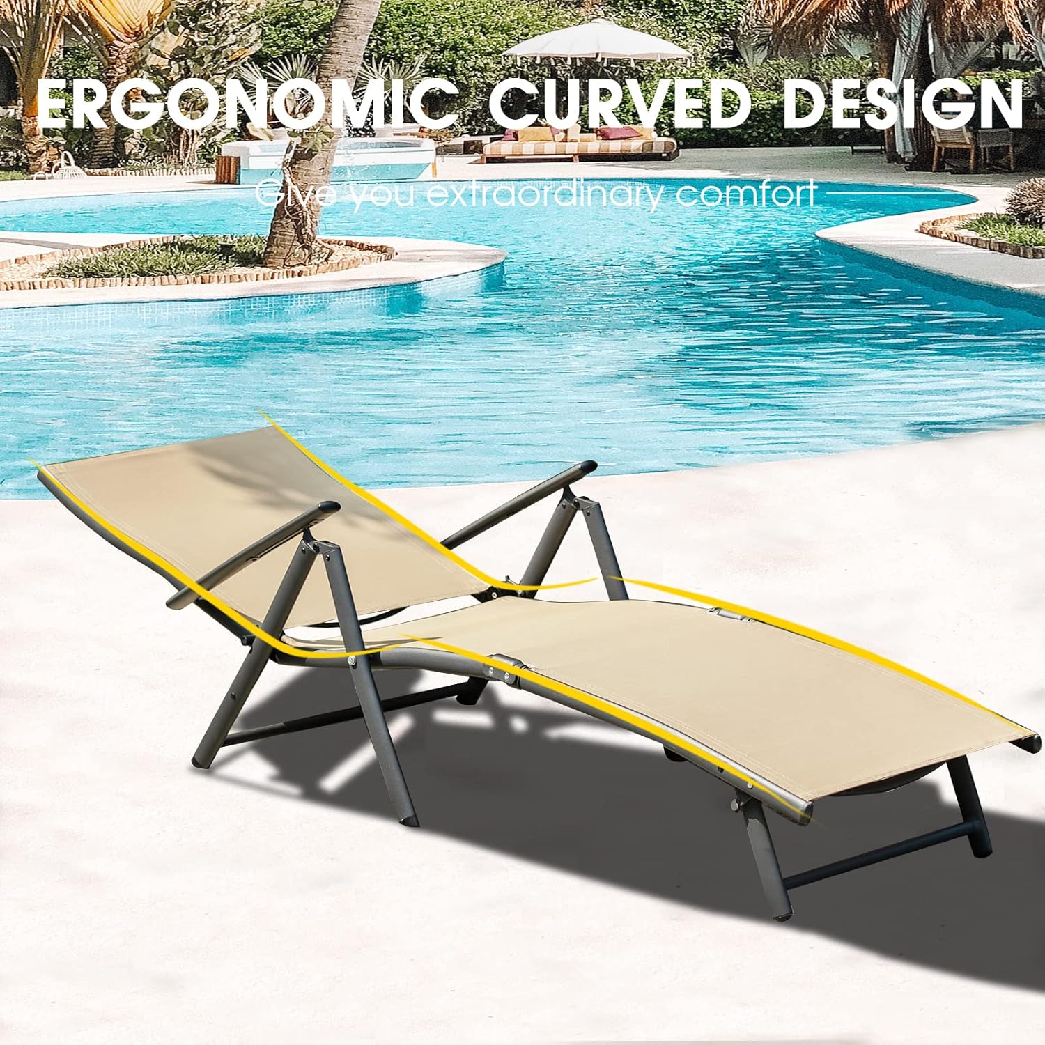 NATURAL EXPRESSIONS Outdoor Chaise Lounge Chairs for Outside, Patio Lounger Pool Furniture Aluminum Adjustable Folding Recliner Chair for Beach, Backyard,Lawn,Poolside Supports 300 lbs : Patio, Lawn & Garden