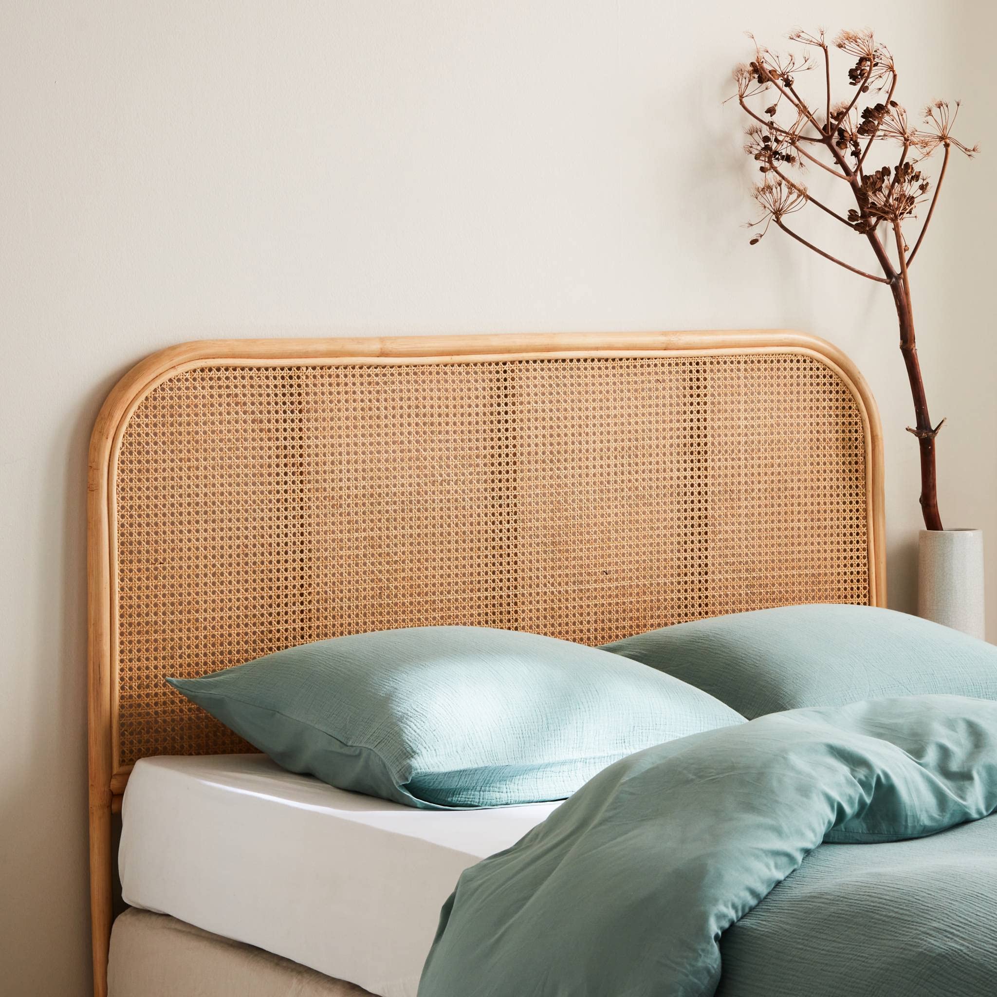 Alice's Home - Kopfteil aus Rattan und Rattan-Geflecht Natur passend für Betten mit Einer Breite von 140 cm