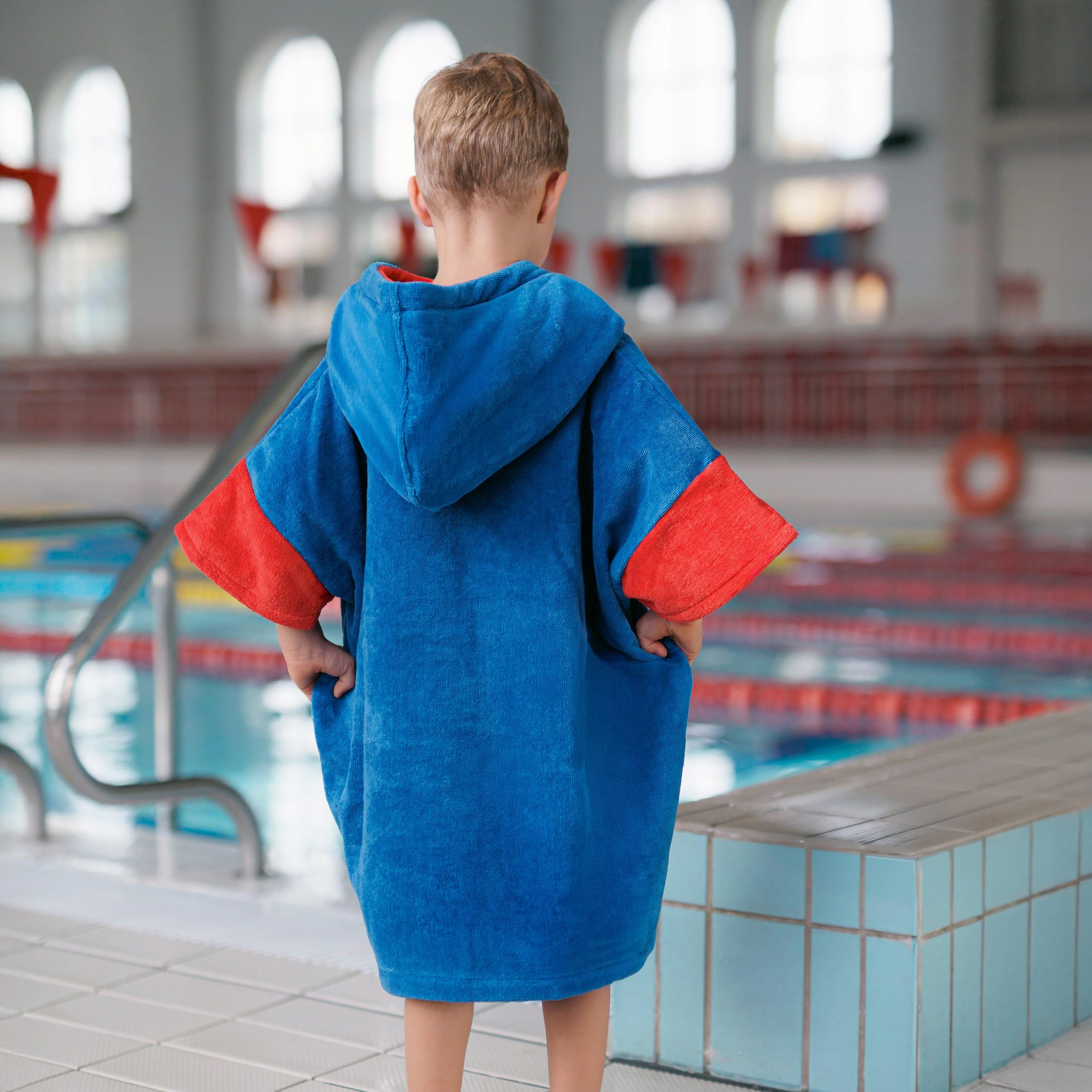 WAVE HAWAII Poncho de baño para niños, poncho de surf de algodón natural, poncho de playa con capucha, toalla acogedora para niños y niñas para el hogar, baño de ocio y viaje, tamaño (Superman, XS)