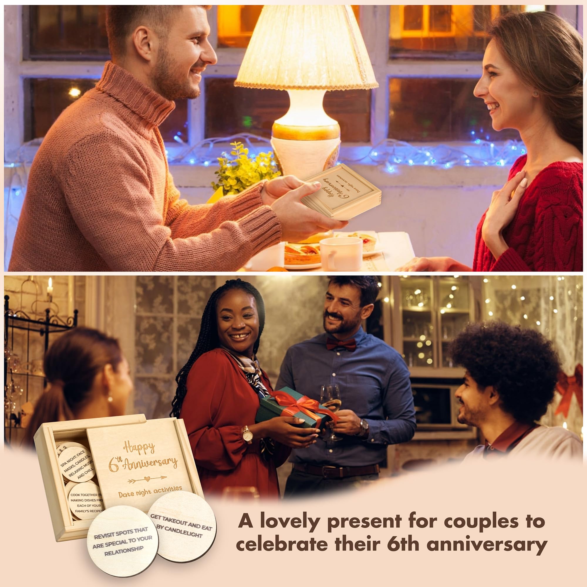 WOODAMORE Regalos de madera de aniversario de 6 años para él y ella, regalos de noche de sexto aniversario para parejas, sexto aniversario de hierro de boda, ideas de regalo de feliz seis años de