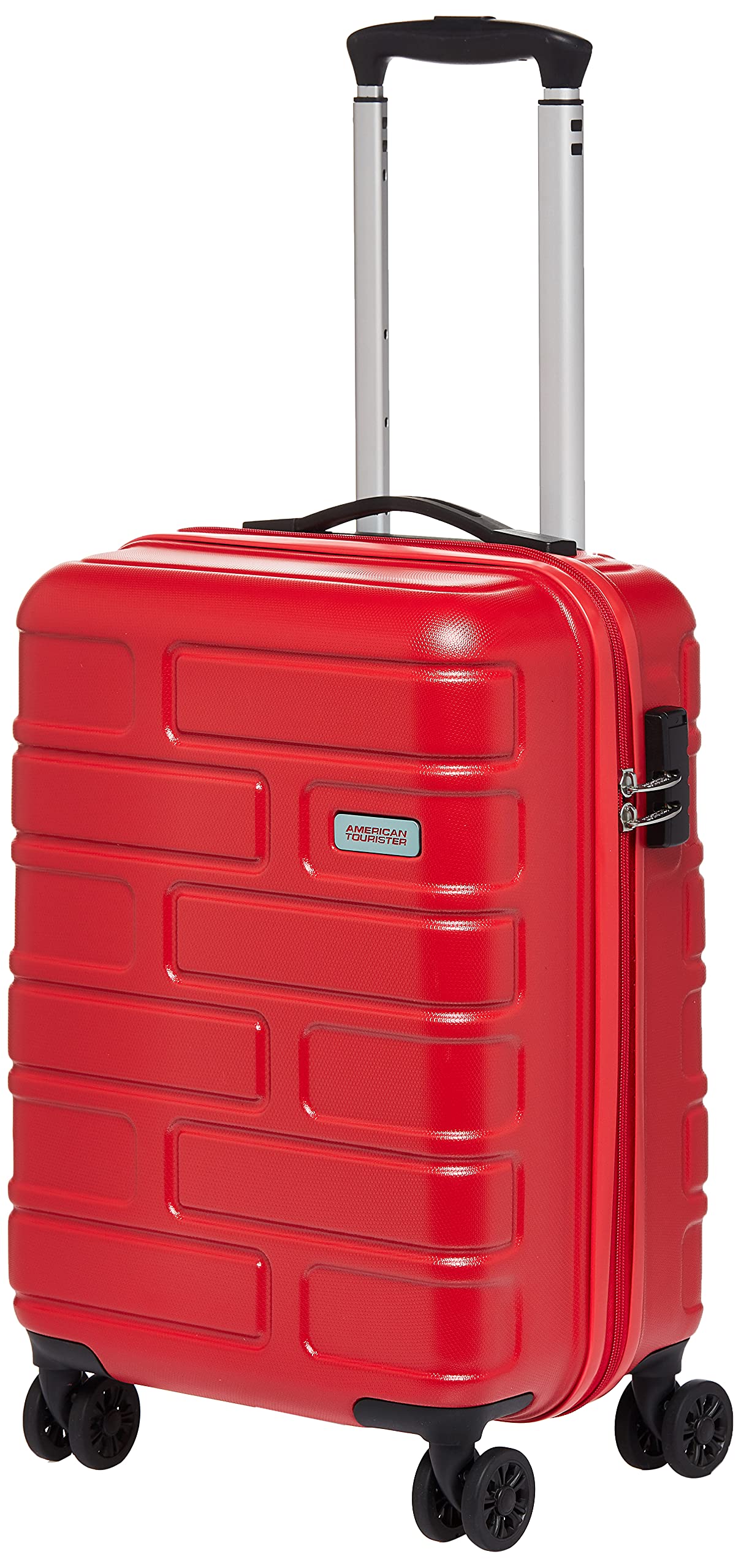 American Tourister Bricklane Hard Small Size Carry-on Cabin Luggage, Spinner wheels, (Material :ABS), TSA Combination Lock, Expandable, 55 cm/22 Inch, Red Color, 3 year Global Warranty