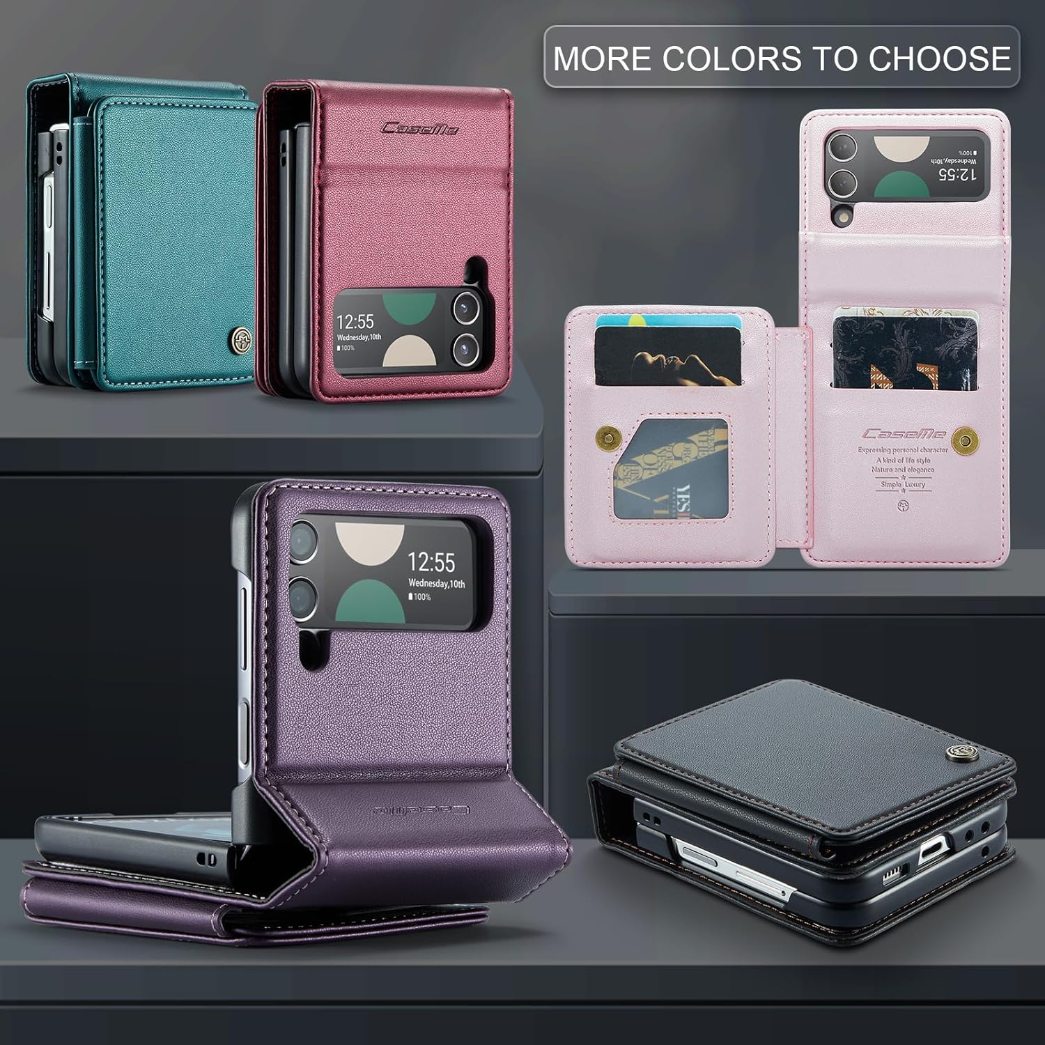 for Samsung Galaxy Z Flip 3 Wallet Case with RFID Blocking and 4 Credit Card Holder, Premium Durable Leather Magnetic Clasp Kickstand Heavy Duty Shockproof Protective Cover.- Pink