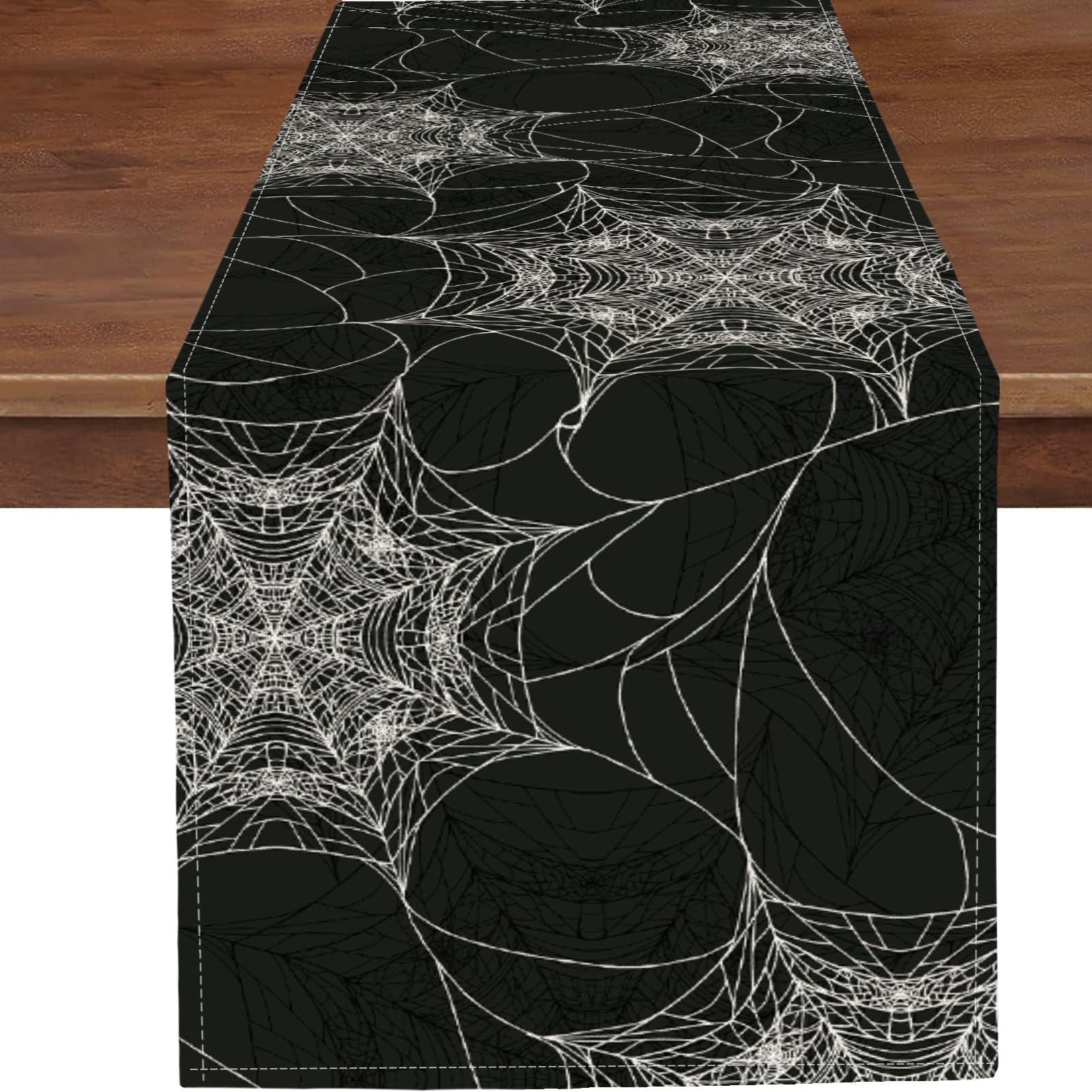 PROCIDA Halloween Spider Web Table Runner Fall Grey Burlap Table Runners Autumn Rustic Kitchen Dinning Decor for Holiday Home Party Indoor Outdoor 13x36 Inch