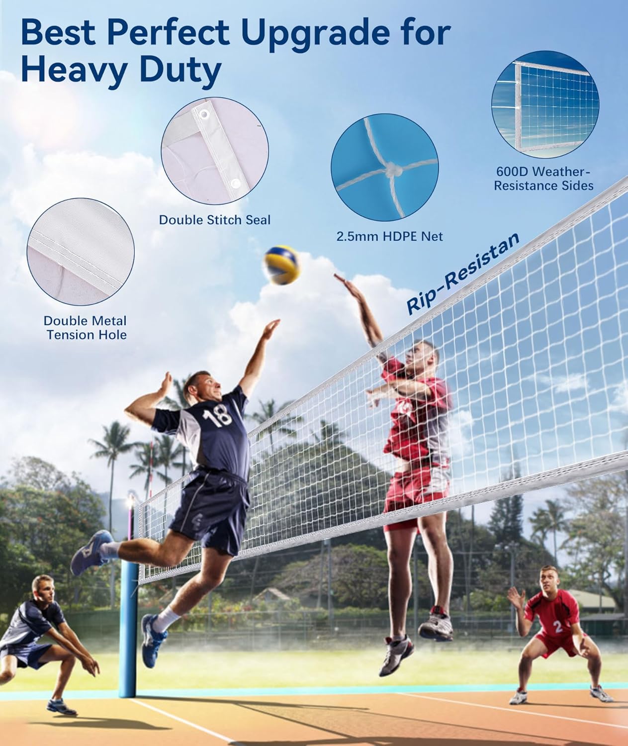 𝙉𝙀𝙒 Professional Volleyball Net Heavy Duty, 46 FT Aircraft Steel Cable, Upgraded Weather Resistant, Portable for Outdoor & Indoor, Pool, Trees, Backyard, Yard, Beach, Park, 32x3FT(Net Only)