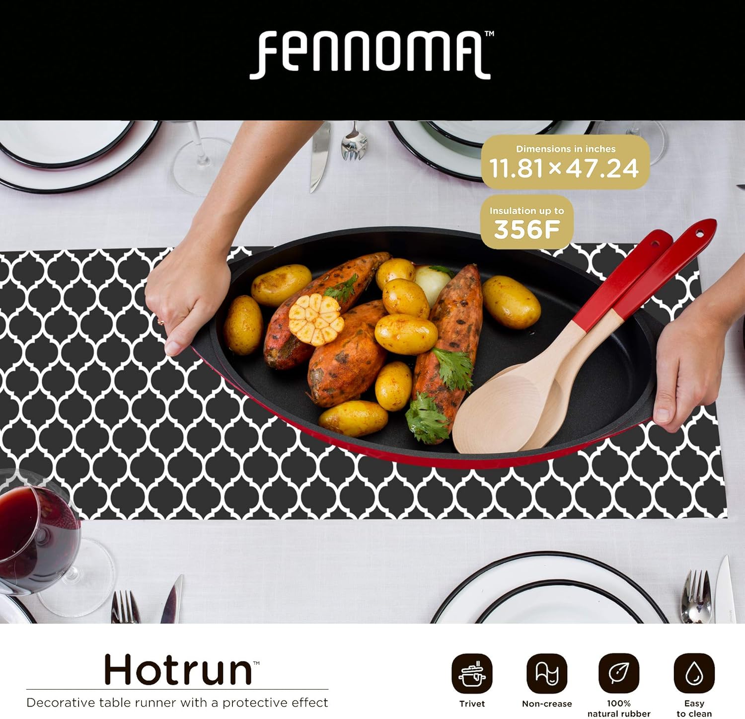 Hоttеѕt Sаlе Fennoma Hotrun 2 in 1 Trivet and Decorative Table Runner Handles Heat Up to 356F, Anti Slip, Waterproof, and Convenient for Hot Dishes and Pots (Décor Black) Uр Tо 50% оƒƒ Fennoma Hotrun 2 in 1 Trivet and Decorative Table Runner Handles Heat Up to 356F, Anti Slip, Waterproof, and Convenient for Hot Dishes and Pots (Décor Black)
