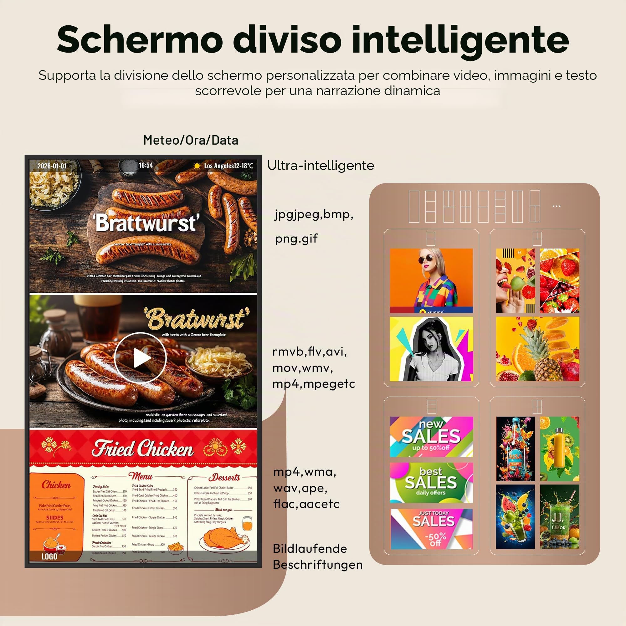 43" Totem Pubblicitario Digitale, Totem Digitale Display LCD FHD 3000 Nits con Luminosità Auto-Regolabile, WiFi/USB/HDMI, Display Schermo Monitor Pubblicitario per Vetrine Negozi e Retail
