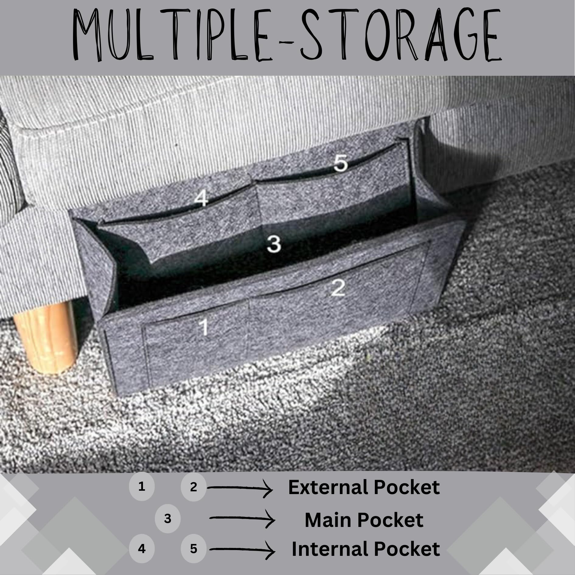 SYUTAM Felt Bedside Caddy, Storage Caddy, Hanging Bedside, Felt Bed Organizer, Pocket Organiser, Caddy For Dorm, Hospital Bed (Dark Grey) 2