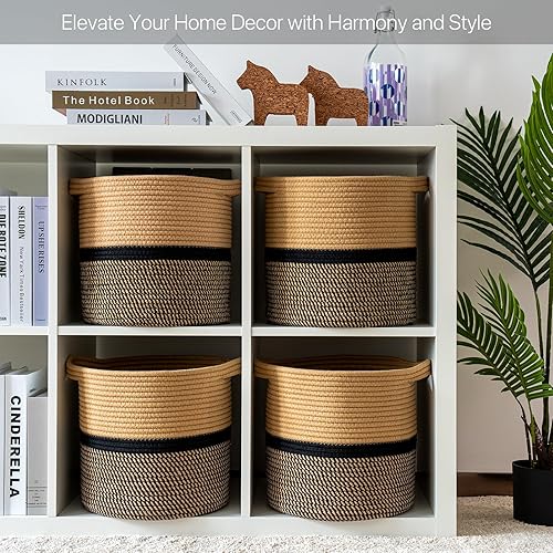 Miniatura 5 de KALLAX Cesta de cuerda, cestas tejidas para almacenamiento, cesta decorativa de piso para decoración del hogar, cesta de plantas para macetas de 10