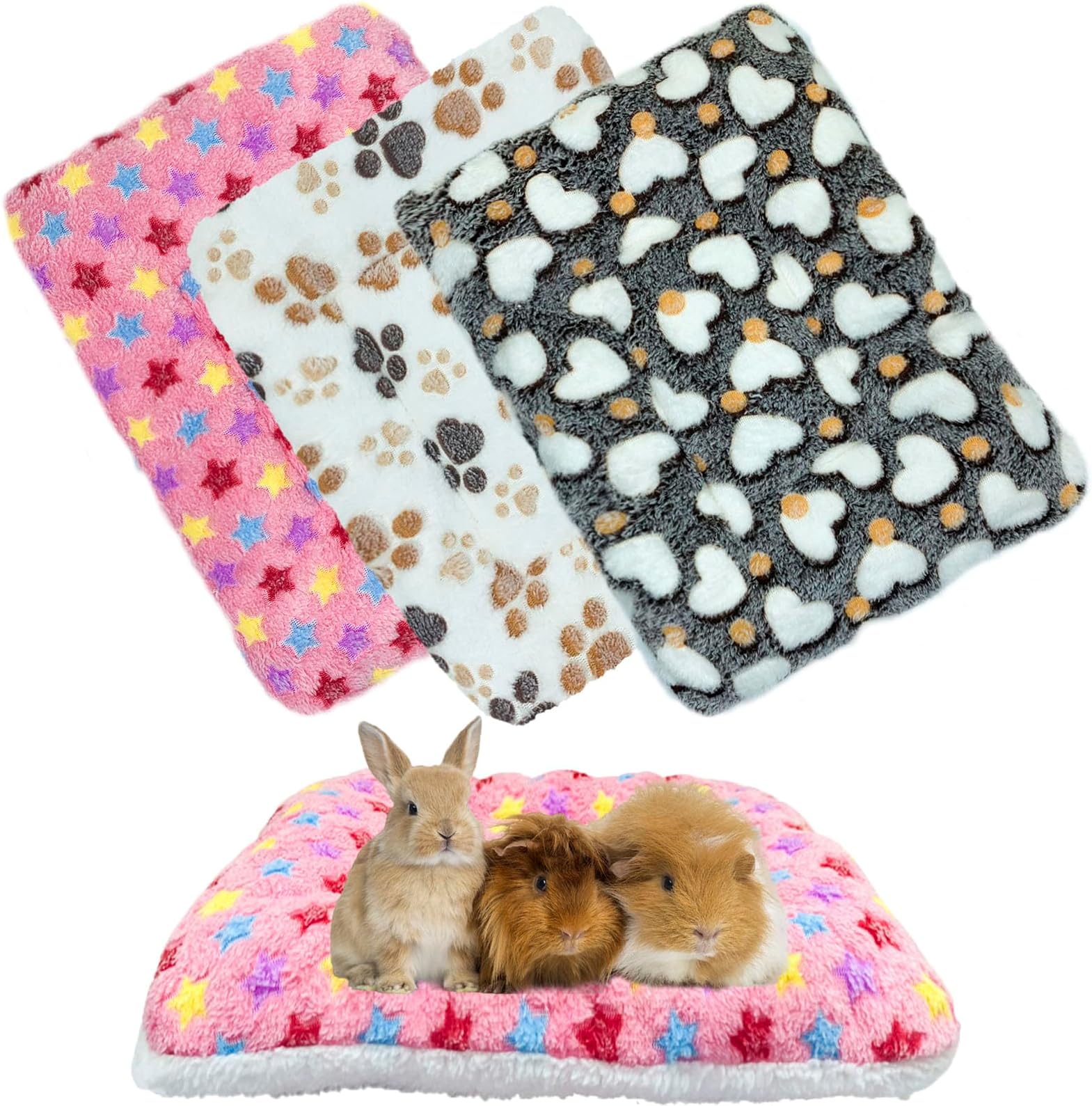 3 Peck Small Animal Plush Bed - 40 * 30 * 3cm, Fluffy Soft Warm Fleece Guinea Pig Bedding Mat Blanket for Cage Accessories for Rabbit Bunny Chinchilla Squirrel Hedgehog Hamster
