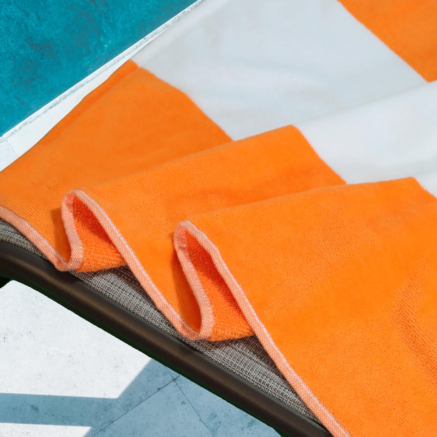 Superior Cabana Cotton Lounge Chair Cover, Outdoor Towel/Chaise Furniture Covers, Terry Cloth, Beach, Spa, Swim Accessories, Pool Chair Cover, Soft, Quick Drying, 32" x 102", Set of 2, Orange