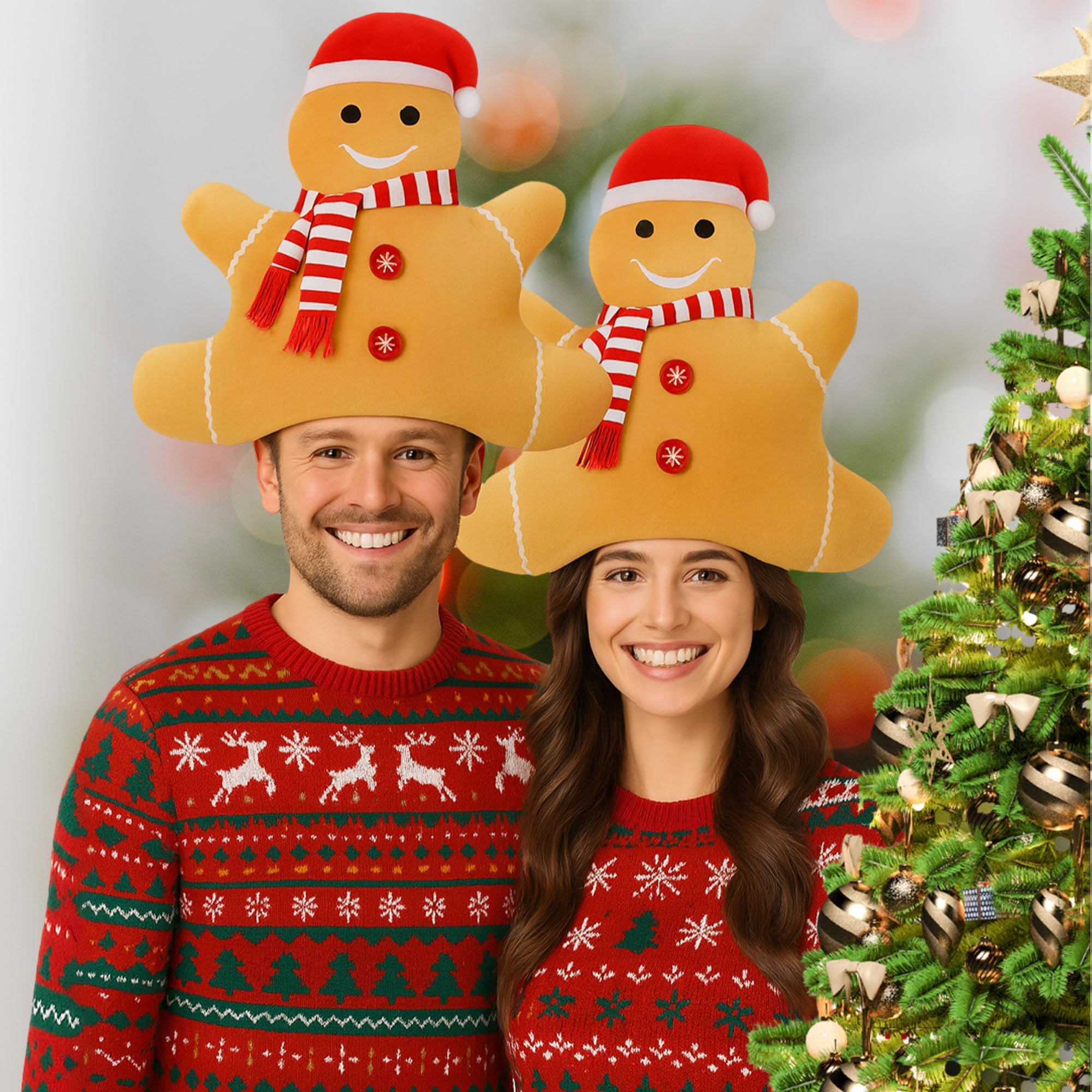 Gingerbread Man Hat, Novelty Christmas Hat for Adults and Kids, Gingerbread Man Novelty Xmas Headwear Xmas Party Props - Image 4