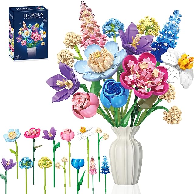 Flowers Bouquet Building Set, Botanical Collection Blocks Kit Compatible with Lego Flowers, 880 PCS Artificial Flower Toys Home Office Decor